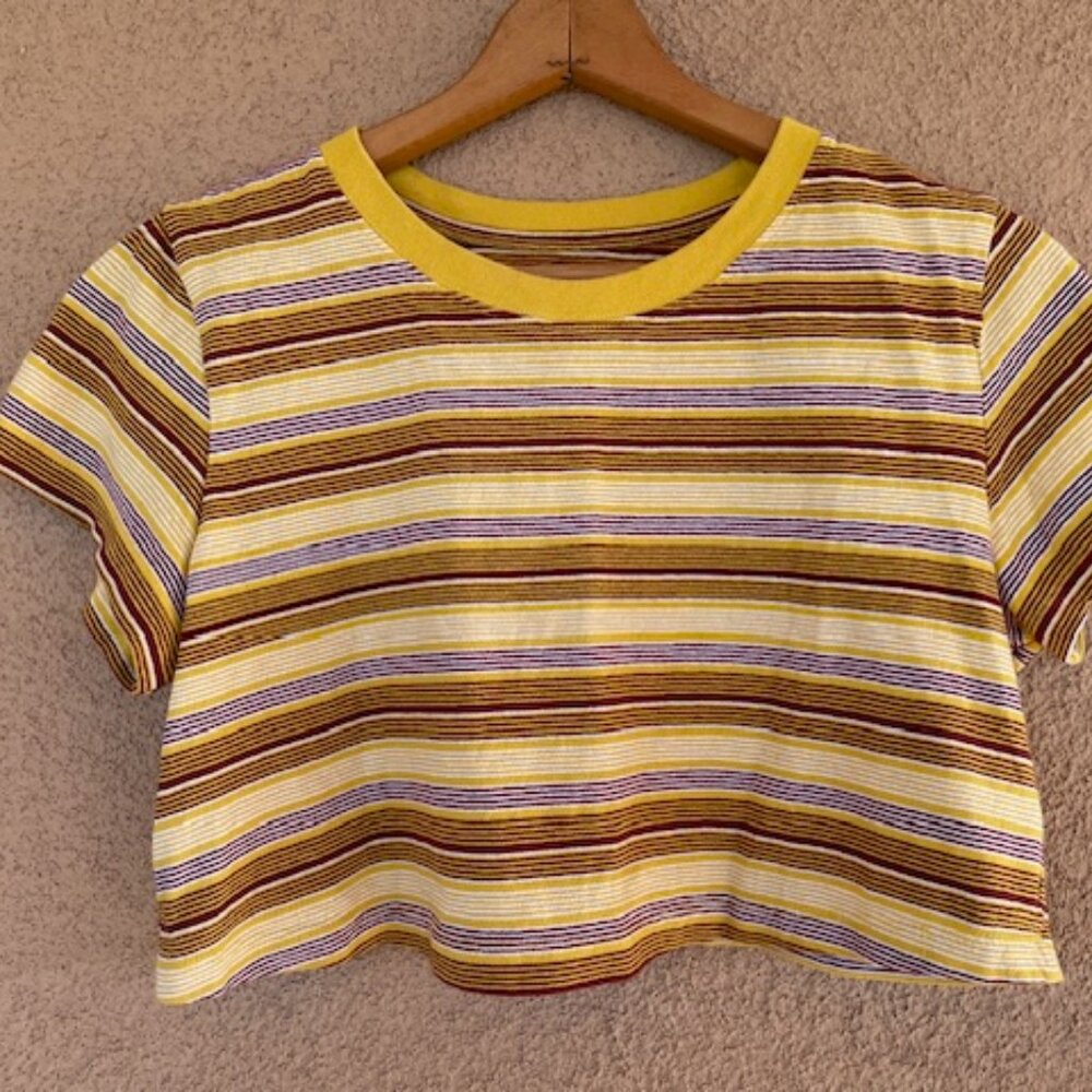 Urban Outfitter Yellow striped crop tee baby tee- Medium